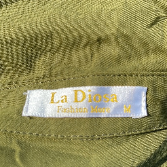 La Diosa Olive Green Tie Front Cropped Top 2-Piece Pant Set - Picture 14 of 16